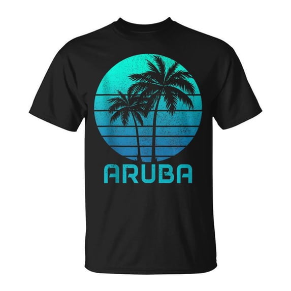 Aruba Vintage Souvenir T-Shirt - Pride Palm Trees Surfer Beach Tee for Men & Women - Retro Island Vacation Shirt, Tropical Beach Lover Gift, Classic Caribbean Apparel