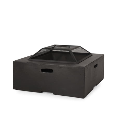 Aruda Outdoor Lightweight Concrete Square Wood Burning Fire Pit Dark Gray