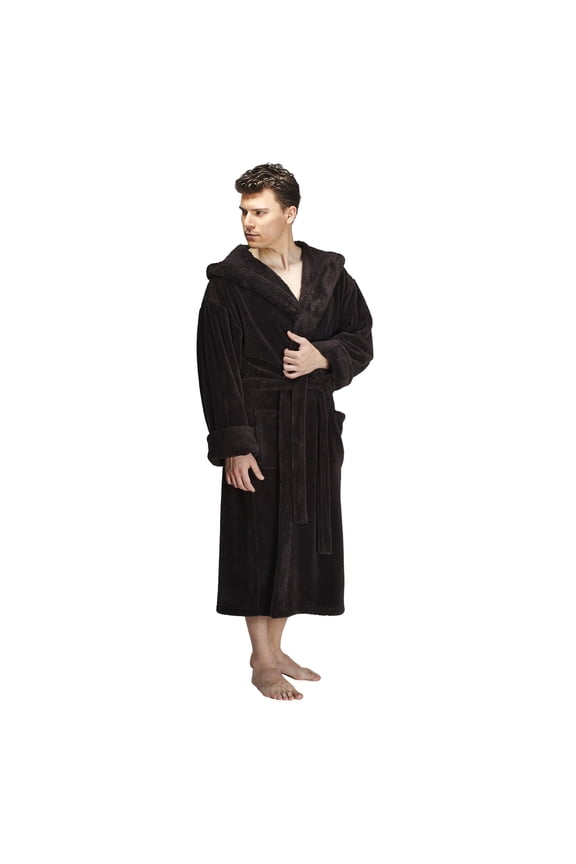 Men's Hooded Fleece Bathrobe Turkish Soft Plush Robe