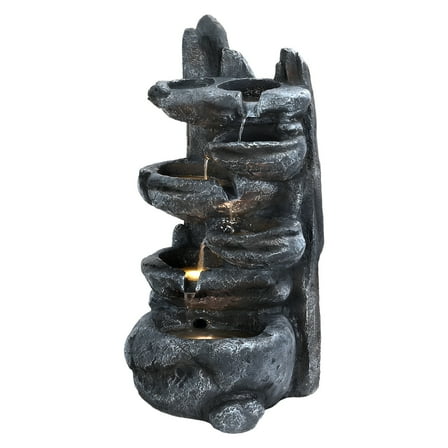 Aruwei 6-Tier Cascading Rock Water Fountain with LED Lights | Outdoor Patio Water Feature | Garden Waterfall Decor for Home Clearance_Outdoor Fountain