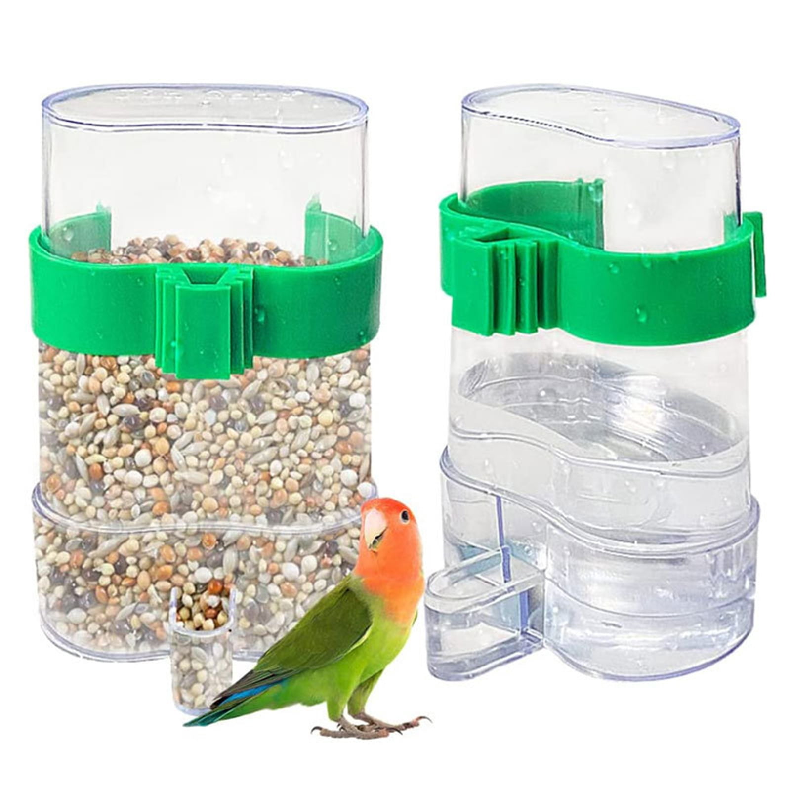 Balacoo 4pcs Auto-Hanging Bird Feeder Cups - Small Plastic Tray For Parrot, Budgie, Cockatiel Cage, Food & Water Dish, Birdhouse Accessories
