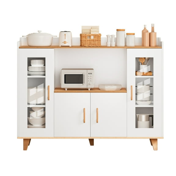 Aruwei Kitchen Buffet Cabinet, Sideboard Buffet Cabinet with Storage, Kitchen Storage Cabinet with Open Shelf and 4 Doors, Modern Storage Cabinet for Kitchen, Dining Room, Living Room Storage Cabinet