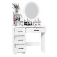 thumbnail image 1 of Aruwei Large Makeup Desk with Mirror, Vanity Desk with Storage Shelves, 4 Drawers, LED Light, Bedroom Dressing Table, 1 of 8