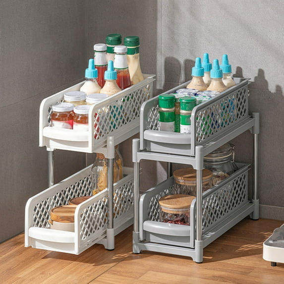 Aruwei Sliding Under-sink Organizer Storage Rack Double-Layer Design Large Capacity Strong Load-bearing Easy Assembly Cabinet Organizer Storage Shelf Clearance_Storage Rack