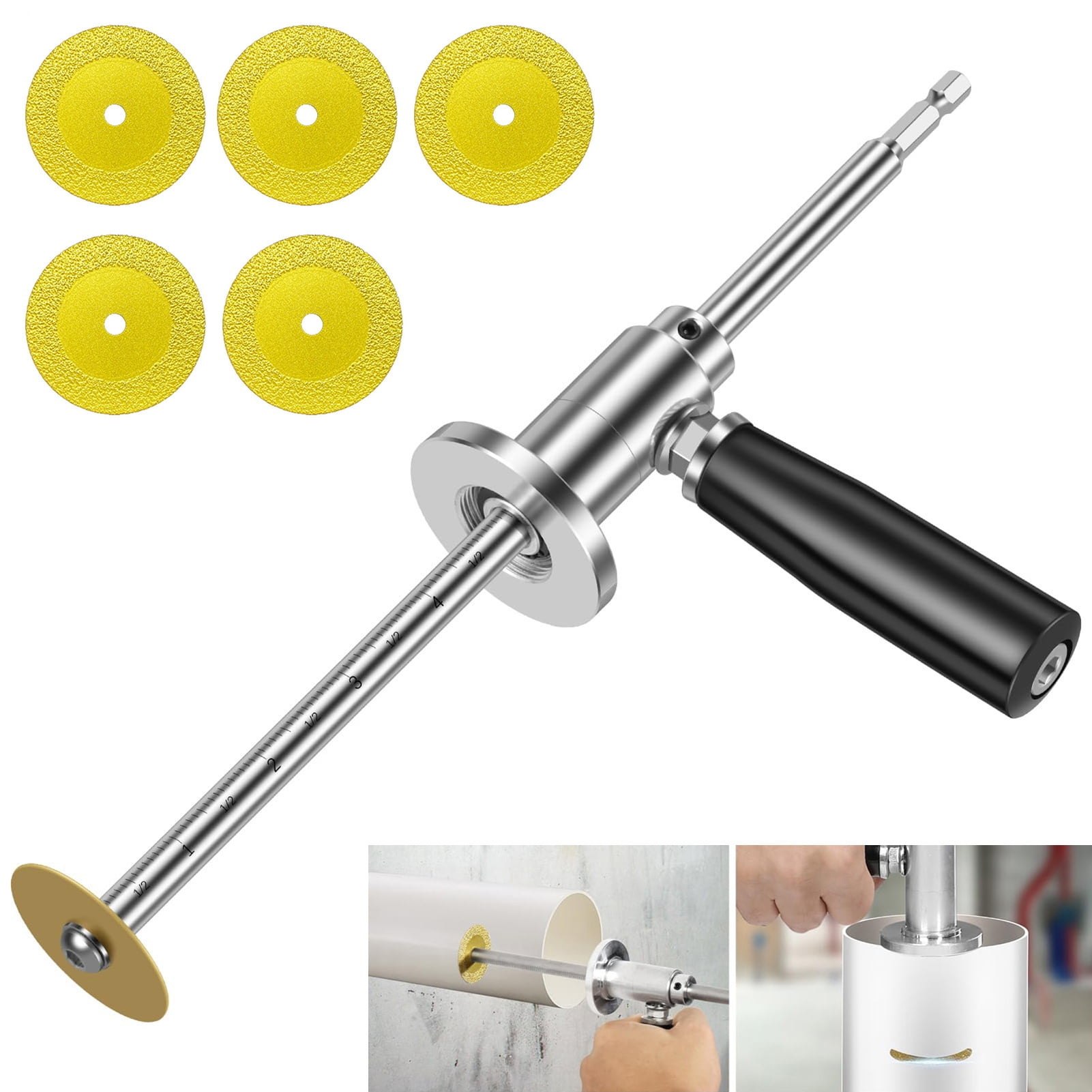 PVC Pipe Cutter With 5 Replacement Saw Blades Ergonomic Handle Adjustable Cutting Depth Stainless Steel Plumbing Inside Cutter Tool