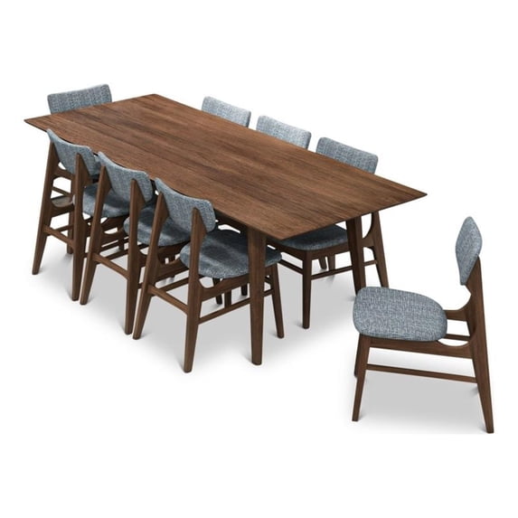 Arvada Modern Solid Wood Walnut Dining Room & Kitchen Table and Chairs Set of 8