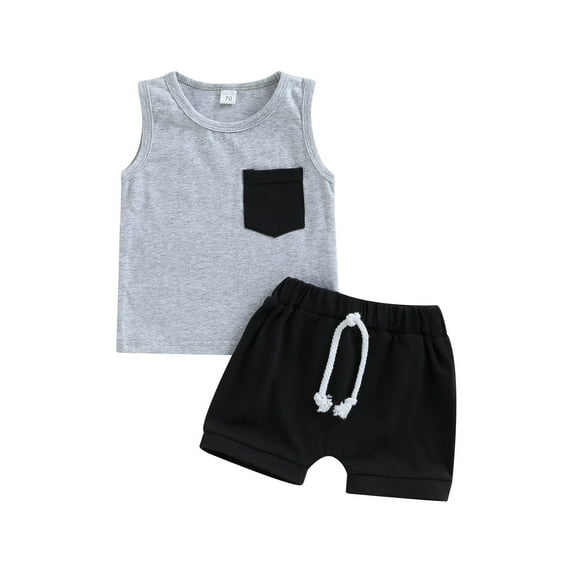 Arvbitana 0-24 Months Infant Baby Boy 2PCS Outfits Contrasting Color Sleeveless Tank Tops and Stretch Casual Shorts Set Summer Clothes