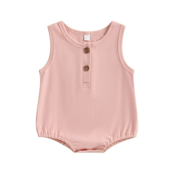Arvbitana 0-24 Months Infant Baby Girls Boys Summer Casual Romper Solid Color Sleeveless O Neck Button Playsuit