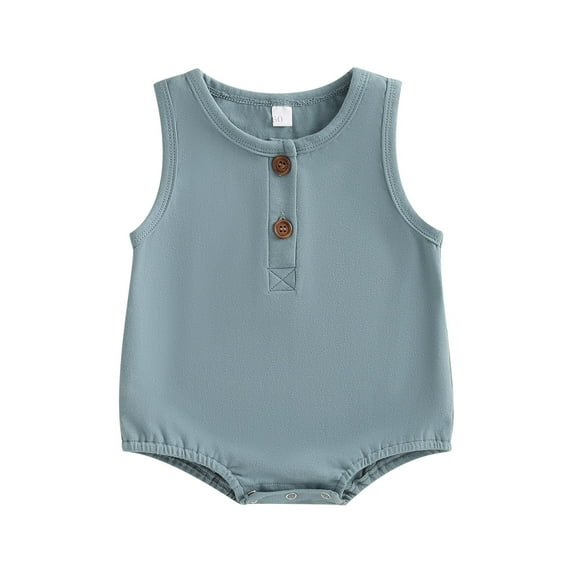 Arvbitana 0-24 Months Infant Baby Girls Boys Summer Casual Romper Solid Color Sleeveless O Neck Button Playsuit