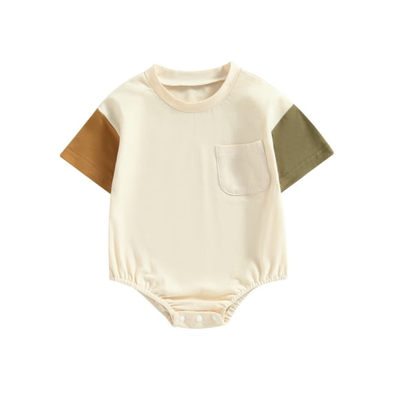 Arvbitana 0 3 6 12 18 24 Months Baby Girls Boys Romper Short Sleeve Crew Neck Contrast Color Summer Bodysuit for Casual Daily