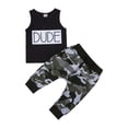 thumbnail image 1 of Arvbitana 0-3 Years Infant Baby Boy Summer Outfit Sleeveless O Neck Dude Letter Print Vest Top + Camouflage Pants Clothes Set, 1 of 9