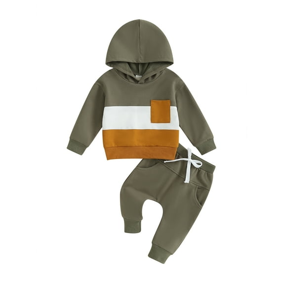 Arvbitana 0-3T Infant Baby Boys Pants Set Long Sleeve Contrast Color Hoodies with Pocket and Solid Color Sweatsuit Pants 2Pcs Outfits Toddler Fall Clothes