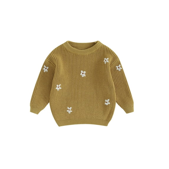 Arvbitana 0-5T Toddler Baby Girls Knit Sweater Long Sleeve Flower Jacquard Pattern Pullover Tops Newborn Infant Loose Knitwear Warm Clothes