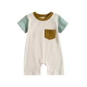 Arvbitana 0M 3M 6M 12M 18M 24M Infant Baby Girl Boy Summer Clothes Short Sleeve Romper Shirt Jumpsuit Bodysuit Color Block Overalls