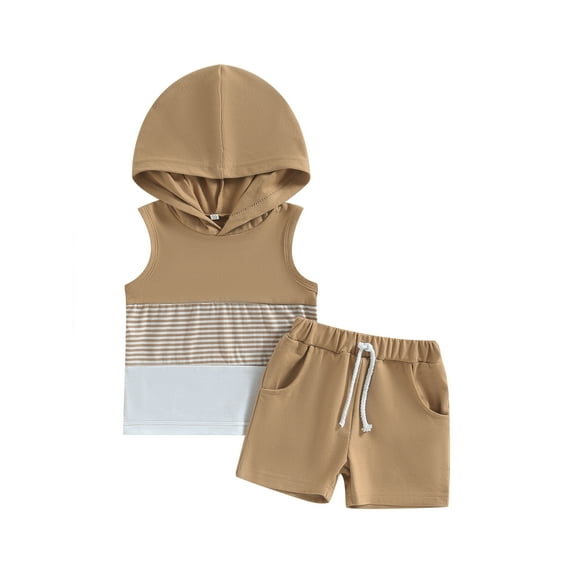 Arvbitana 0M 6M 12M 18M 24M 3T 4T 5T Toddler Boy Shorts Suit Casual Party Sleeveless Hooded Patch Color Vest Tops + Drawstring Shorts 2Pcs