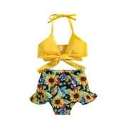 Arvbitana 1T 2T 3T 4T 5T Toddler Baby Girl Swimsuit Sunflower Sling Halter Crop Tops Bottoms Bathing Suit 2PCS Bikini Set