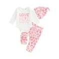 thumbnail image 1 of Arvbitana 3M 6M 12M 18M Baby Girls 3Pcs Outfits White Long Sleeve Letter Print Romper + Hat Cactus Print Pants + Hats Sets Newborn Infant Cute Valentine's Day Clothes, 1 of 9
