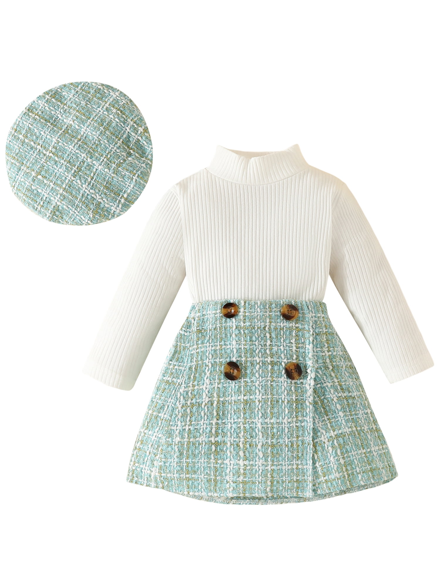 Arvbitana 3Pcs Toddler Baby Girl Skirt Sets Solid Color Long Sleeve ...