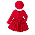 thumbnail image 1 of Arvbitana 4T 5T 6T 7T Little Girls Red A-Line Dress Long Sleeve Button Bowknot Decor Mini Dress with Hat Toddler Kids Sweet Princess Dress for Party Fall Daily Clothes, 1 of 9