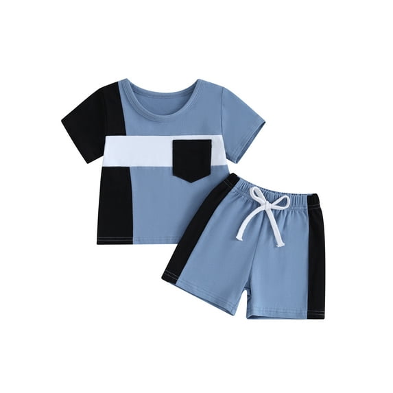 Arvbitana 6M-4T Toddler Boys Summer Clothes Contrast Color Pocket T-shirt Short Sleeve Tops + Elastic Waist Shorts 2Pcs Outfits Infant Baby Casual Short Pants Sets
