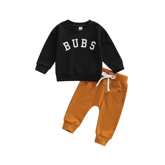 Arvbitana Baby Boy Sportswear Outfits Letter Print Round Neck Long Sleeve Pullover Tops + Elastic Waist Trousers Fall Winter Pants Set for Kids 2Pcs 0-3T