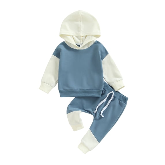 Arvbitana Baby Boys Contrast Colors Sportswear Long Sleeve Hooded Pullover + Elastic Pants Spring Fall Activewear for Kids 2Pcs 0-3T