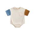 thumbnail image 1 of Arvbitana Baby Girl Boy Contrast Color Romper Short Sleeve Round Neck Button Bodysuit Spring Summer Casual Shorts Jumpsuit for Infant 0-24M, 1 of 9