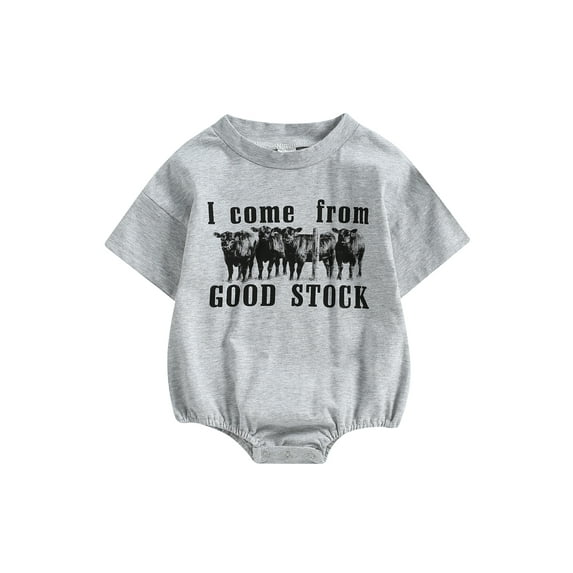 Arvbitana Baby Girls Boys Western Romper Letter Cattle Print Short Sleeve Button Bodysuit Summer Casual Triangle Bottom Jumpsuit for Infant 0-18M