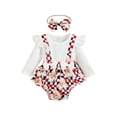 thumbnail image 1 of Arvbitana Baby Girls Christmas Romper Set Long Sleeve Crew Neck Knitted Tops Patchwork Santa Claus Candy Cane Print Bodysuit + Headband New Year Outfits 2Pcs 3-18M, 1 of 9