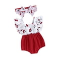 thumbnail image 1 of Arvbitana Baby Girls Fly Sleeve Romper Cherry Print Square Neck Hollowed Patchwork Bodysuit with Bow Headband 3M 6M 12M 18M Newborn Infant Cute Summer Clothes, 1 of 9