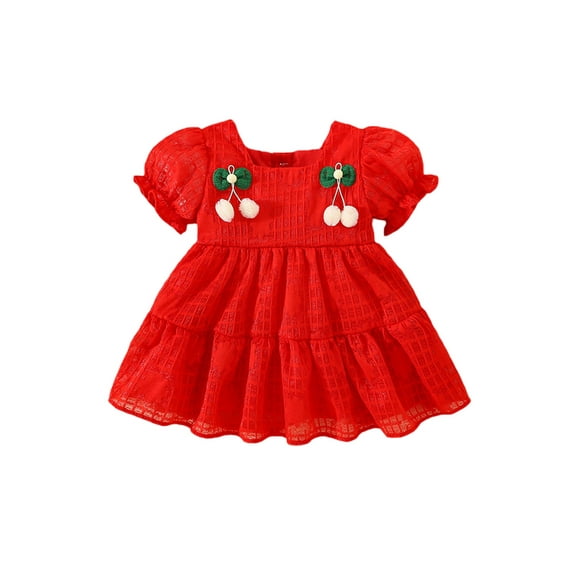 Arvbitana Baby Girls Short Puff Sleeve Square Neck Casual Dresses Summer Beach Solid Color A-line Party Princess Dress 9M-3T