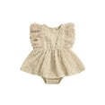 thumbnail image 1 of Arvbitana Baby Girls Solid Color Lace Romper Dress Sleeveless Round Neck Floral Jacquard Bodysuit Summer Elegant Princess Outfit 2Pcs 0-24M, 1 of 9