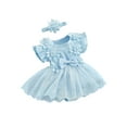thumbnail image 1 of Arvbitana Baby Girls Sweet Romper Dress Sleeveless Flower Mesh Lace Patchwork Ruffle Bodysuit with Headband 3M 6M 12M 18M Cute Summer A-line Princess Dress, 1 of 9