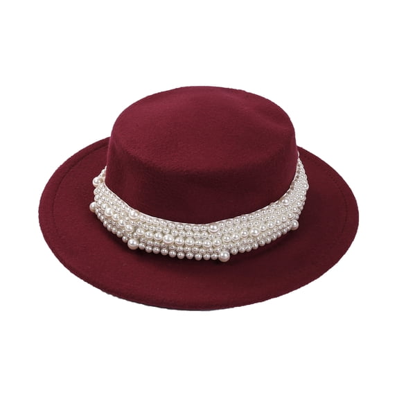 Arvbitana Children Vintage Bowler Hat, Solid Color Wide Brim Pearl Flat-top Cap