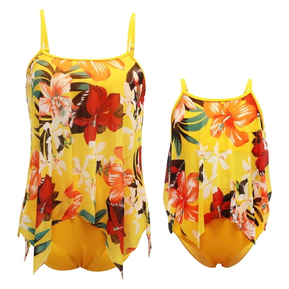 Arvbitana Family Matching 2pcs Swimsuit Set Sleeveless Off Shoulder Floral Vest Tops + Swimwear Shorts Summer Swimming Pool Beach Bathing Suits