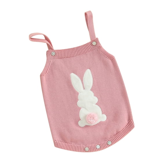 Arvbitana Infant Baby Boys Girls Sleeveless Sweater Romper Fuzzy Bunny Embroidery Square Neck Knit Tank Top Bodysuit 3M 6M 9M 12M 18M Newborn Cute Clothes for Easter