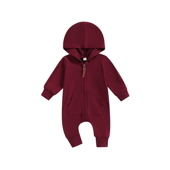 Arvbitana Infant Baby Boys Girls Solid Color Hooded Jumpsuits Long Sleeve Zip Up Hoodies Rompers Newborn Baby Bodysuits 0 3M 6M 12M