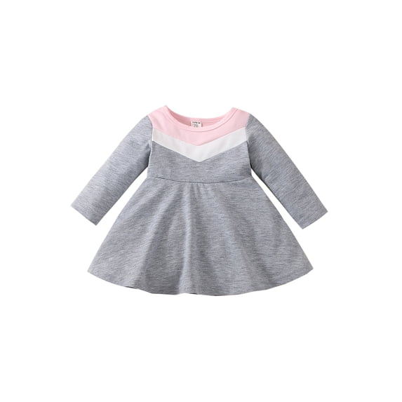 Arvbitana Infant Baby Girl Casual Dress Contrast Color Round Neck Long Sleeve Dresses for Newborn Spring Autumn One Pieces Garment 3-24M