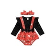 thumbnail image 1 of Arvbitana Infant Baby Girls Christmas Romper Long Sleeve Round Neck Knitted Tops Patchwork Santa Snowflake Plaid Print Jumpsuits Dress with Headband Autumn Winter New Year Princess Set 2Pcs 0-18M, 1 of 9