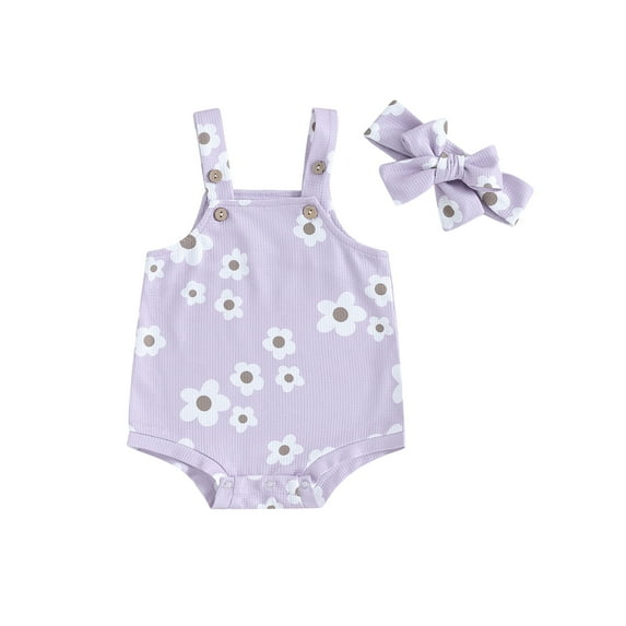 Arvbitana Infant Baby Girls Cute Tank Tops Romper Floral Print Sleeveless Square Neck Adjustable Strap Bodysuit with Headband 3M 6M 12M 18M Newborn Summer Clothes