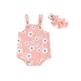 thumbnail image 1 of Arvbitana Infant Baby Girls Cute Tank Tops Romper Floral Print Sleeveless Square Neck Adjustable Strap Bodysuit with Headband 3M 6M 12M 18M Newborn Summer Clothes, 1 of 9