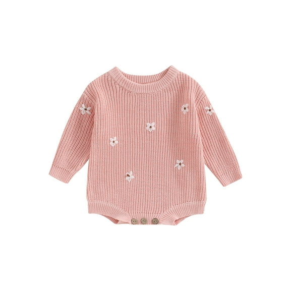 Arvbitana Infant Baby Girls Knit Romper Long Sleeve Flower Embroidery Sweater Newborn Bodysuits 0M 3M 6M 9M 12M 24M Fall Winter Warm Clothes