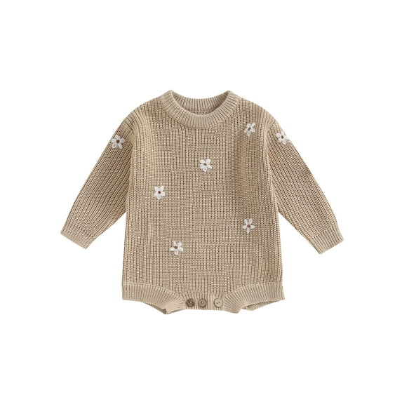 Arvbitana Infant Baby Girls Knit Romper Long Sleeve Flower Embroidery Sweater Newborn Bodysuits 0M 3M 6M 9M 12M 24M Fall Winter Warm Clothes