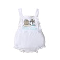 thumbnail image 1 of Arvbitana Infant Baby Girls Summer Sleeveless Straps Rompers Letter Rugby Print Halter One-piece Jumpsuits Casual Backless Bodysuits 0-24M, 1 of 9