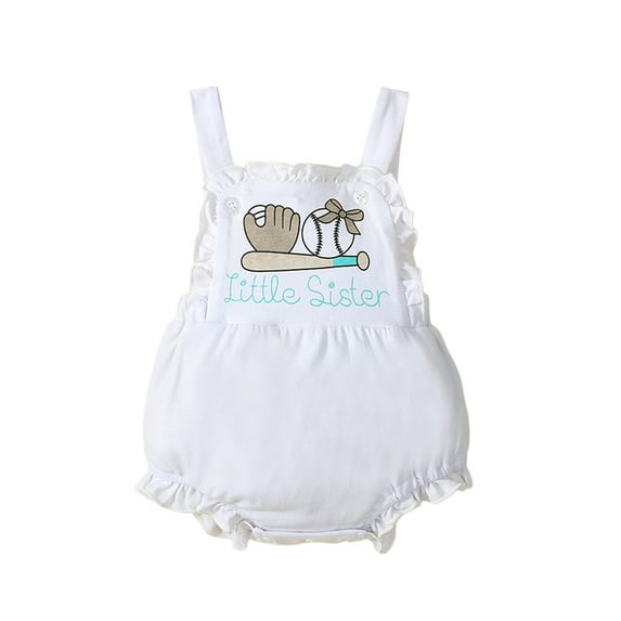 Arvbitana Infant Baby Girls Summer Sleeveless Straps Rompers Letter Rugby Print Halter One-piece Jumpsuits Casual Backless Bodysuits 0-24M