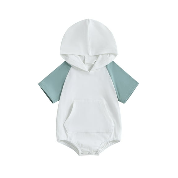 Arvbitana Infant Boys Girls Casual Rompers Contrast Color Short Sleeve Hooded Jumpsuits with Pocket Baby Bodysuits 0-24M