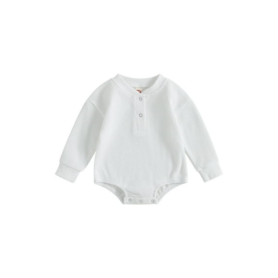 Arvbitana Infant Boys Girls Casual Sweatshirt Rompers Solid Color Long Sleeve Crew Neck Button Jumpsuits Baby Bodysuits 0-24M