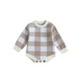 thumbnail image 1 of Arvbitana Infant Boys Girls Fall Sweater Rompers Long Sleeve Crew Neck Plaid Print Knitted Jumpsuits Baby Bodysuits 0-24M, 1 of 8