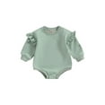 thumbnail image 1 of Arvbitana Infant Girls Boys Solid Color Rompers Round Neck Ruffle Long Sleeve Jumpsuits Casual Baby Bodysuits 0-18M, 1 of 8
