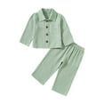 thumbnail image 1 of Arvbitana Infant Toddler Boys Casual Outfits Solid Color Long Sleeve Lapel Button Shirt and Elastic Waists Pants 2Pcs Sets 0-3T, 1 of 2